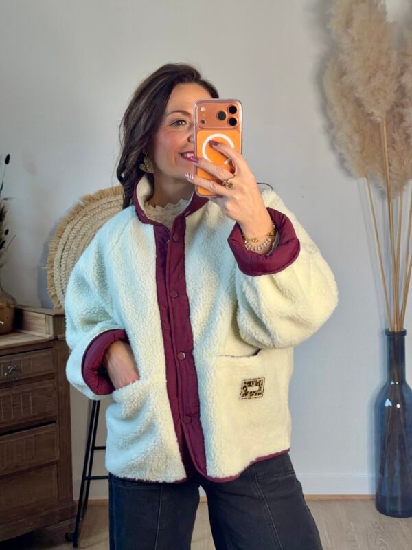 Veste réversible sherpa beige bordeaux - Modèle Sutton