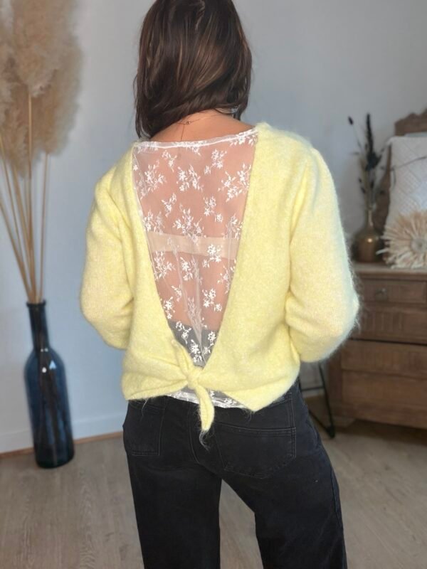 Pull jaune pale dos dentelle – Modèle Sarah