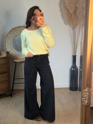 Pull jaune pale dos dentelle – Modèle Sarah