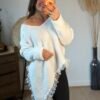 Pull asymétrique blanc bas dentelle – Modèle Charline