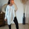 Pull asymétrique gris clair  bas dentelle – Modèle Charline