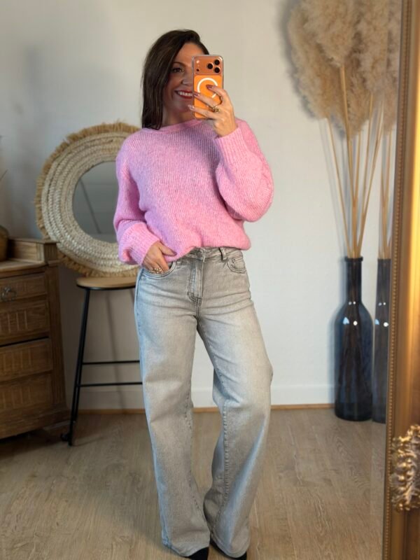 Pull réversible à noeud torsade rose – Modèle Orlane