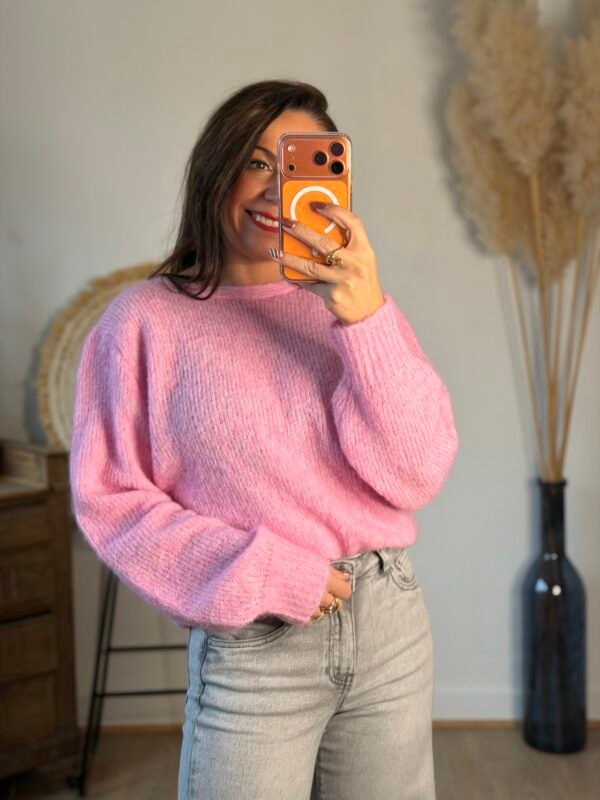 Pull réversible à noeud torsade rose – Modèle Orlane