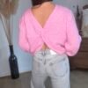 Pull réversible à noeud torsade rose – Modèle Orlane