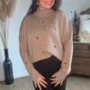 Pull taupe à cœurs métalliques– Modèle