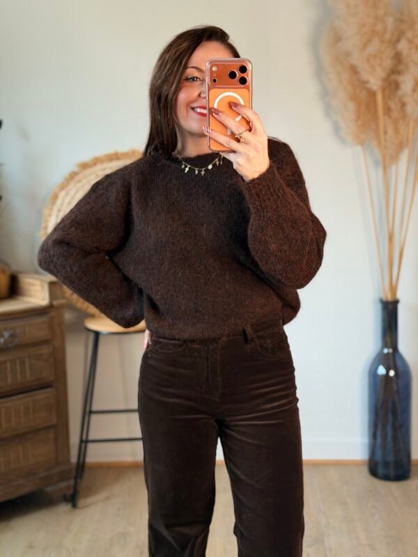 Pull réversible à noeud torsade marron  – Modèle Orlane