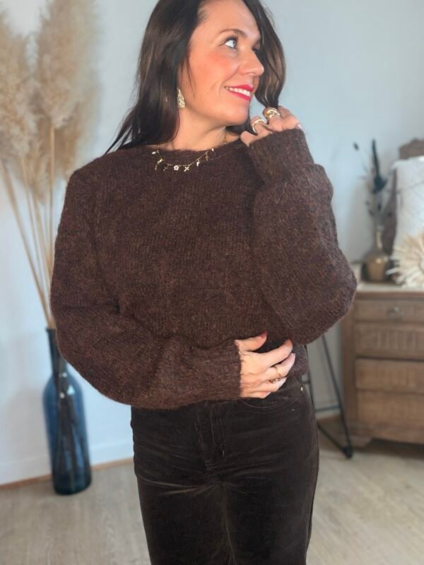 Pull réversible à noeud torsade marron  – Modèle Orlane