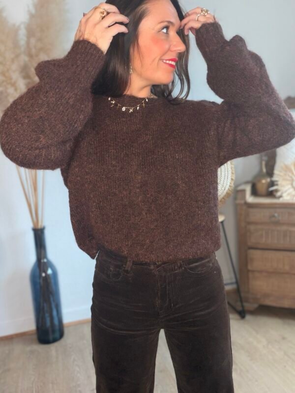 Pull réversible à noeud torsade marron  – Modèle Orlane