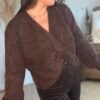 Pull réversible à noeud torsade marron  – Modèle Orlane