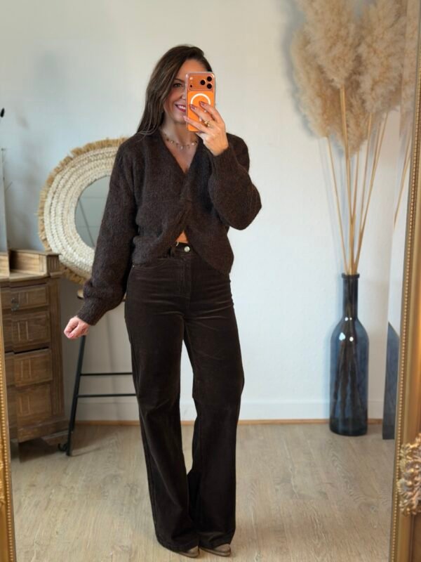 Pull réversible à noeud torsade marron  – Modèle Orlane