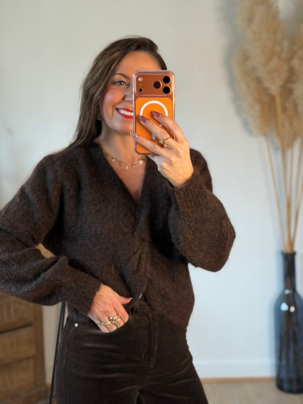 Pull réversible à noeud torsade marron  – Modèle Orlane