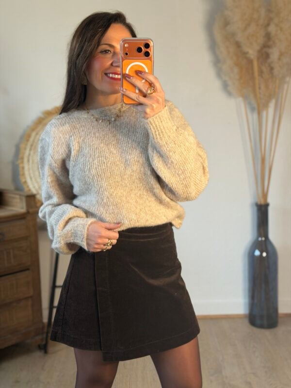 Pull réversible à noeud torsade taupe – Modèle Orlane