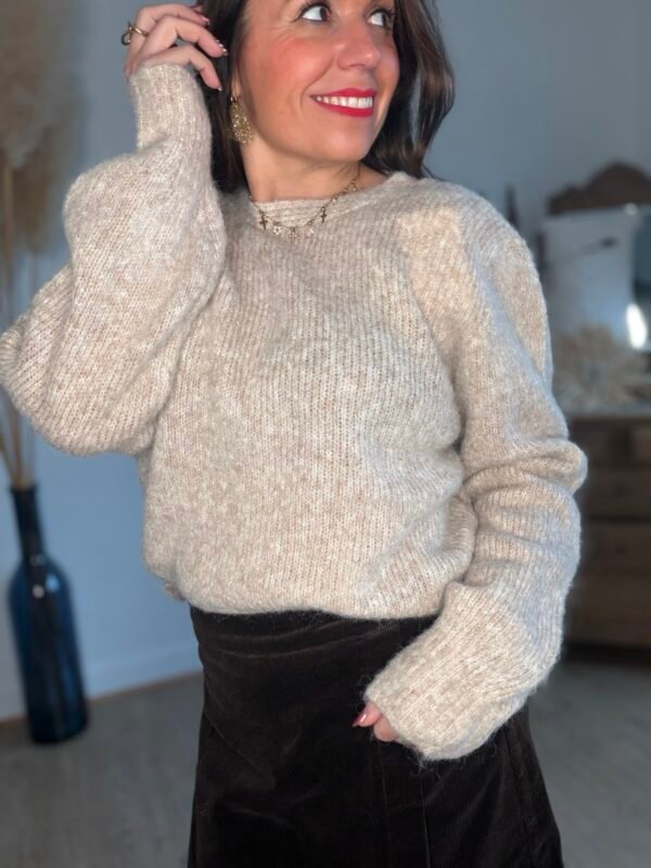 Pull réversible à noeud torsade taupe – Modèle Orlane