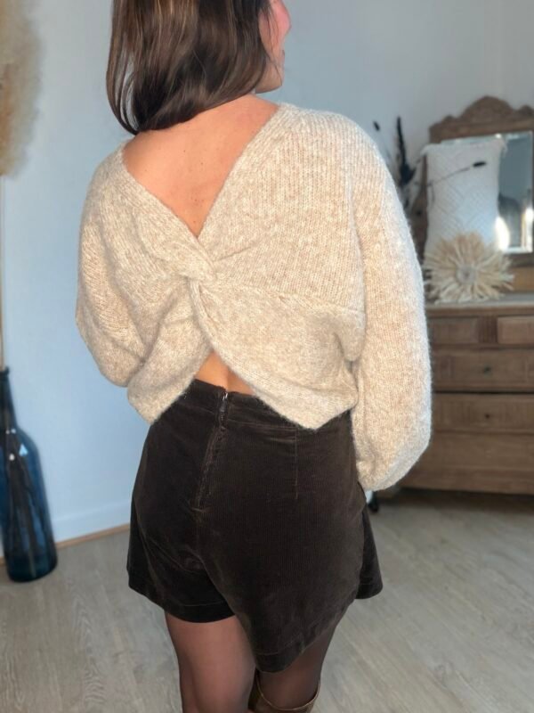 Pull réversible à noeud torsade taupe – Modèle Orlane