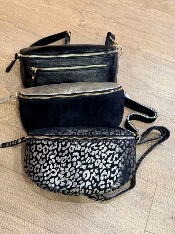 Sac banane métallisé noir léopard – Modèle Lou