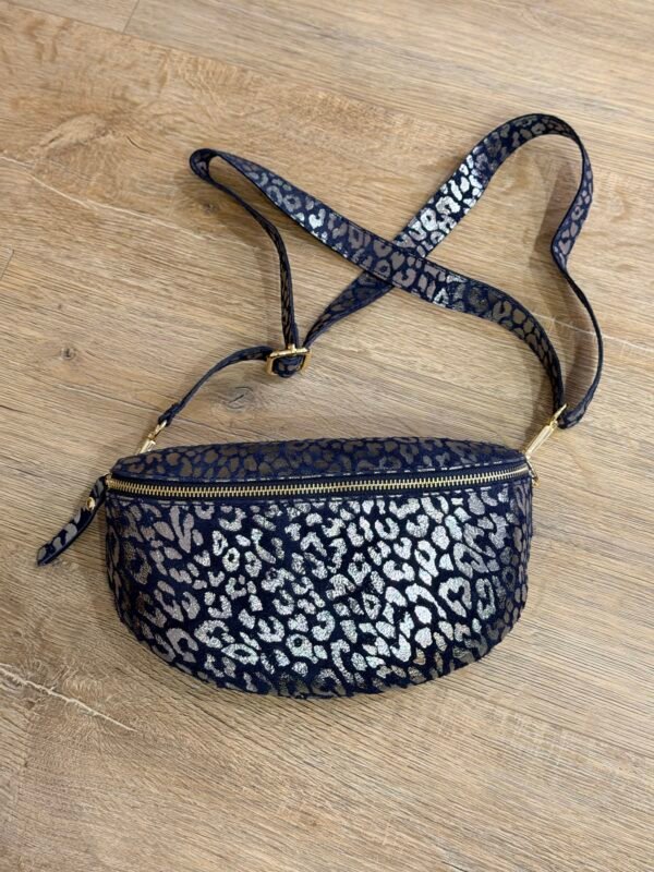 Sac banane métallisé marine  léopard – Modèle Lou