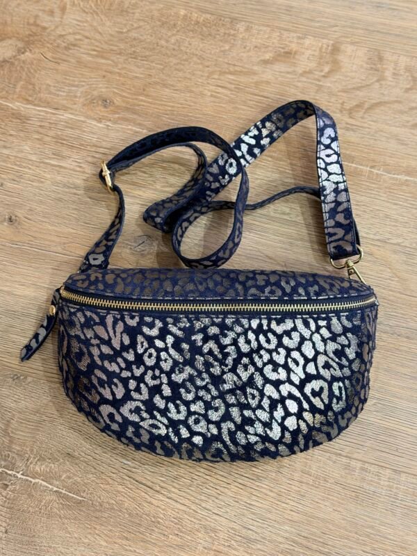 Sac banane métallisé marine  léopard – Modèle Lou