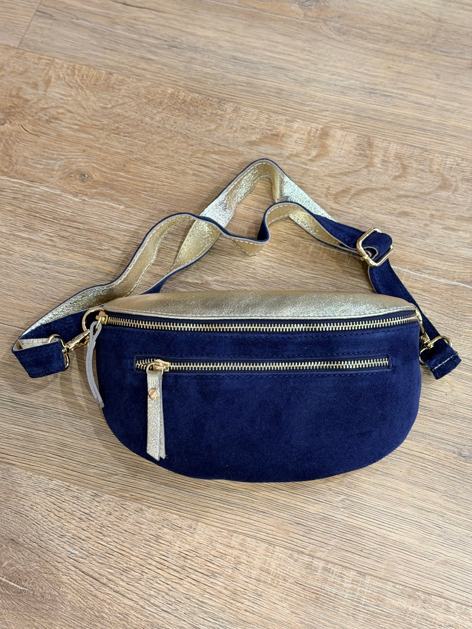 Sac banane cuir daim bleu – Modèle Lisie