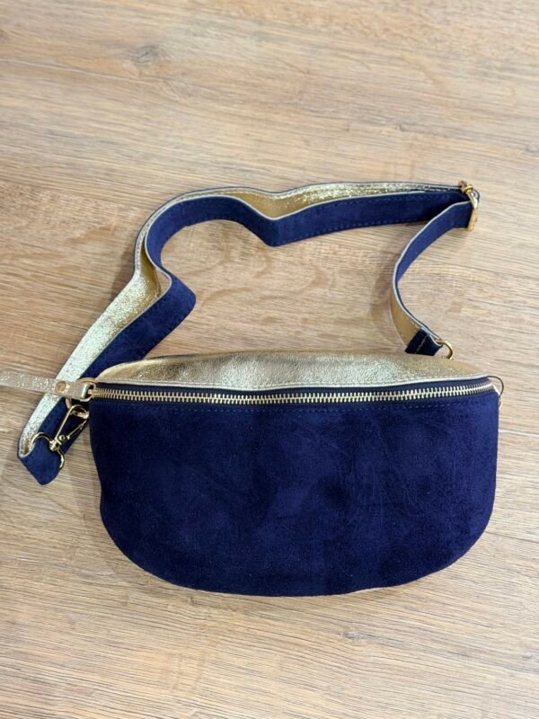 Sac banane cuir daim bleu – Modèle Lana