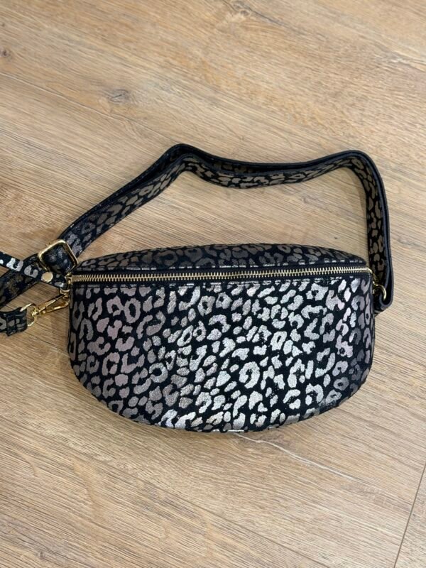 Sac banane métallisé noir léopard – Modèle Lou