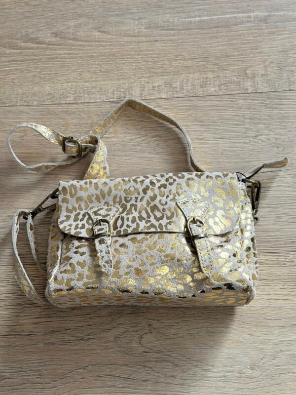 Sac besace cuir Suède beige léopard – Modèle Lydia