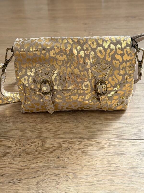 Sac besace cuir Suède beige léopard – Modèle Lydia