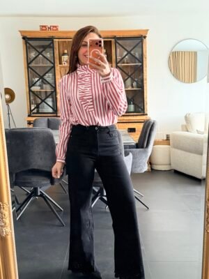 Blouse rayée rouge à col victorien - Modèle Ollysse