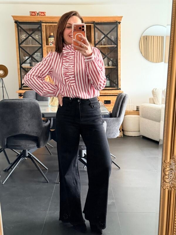 img_2539 Blouse rayée rouge à col victorien - Modèle Ollysse