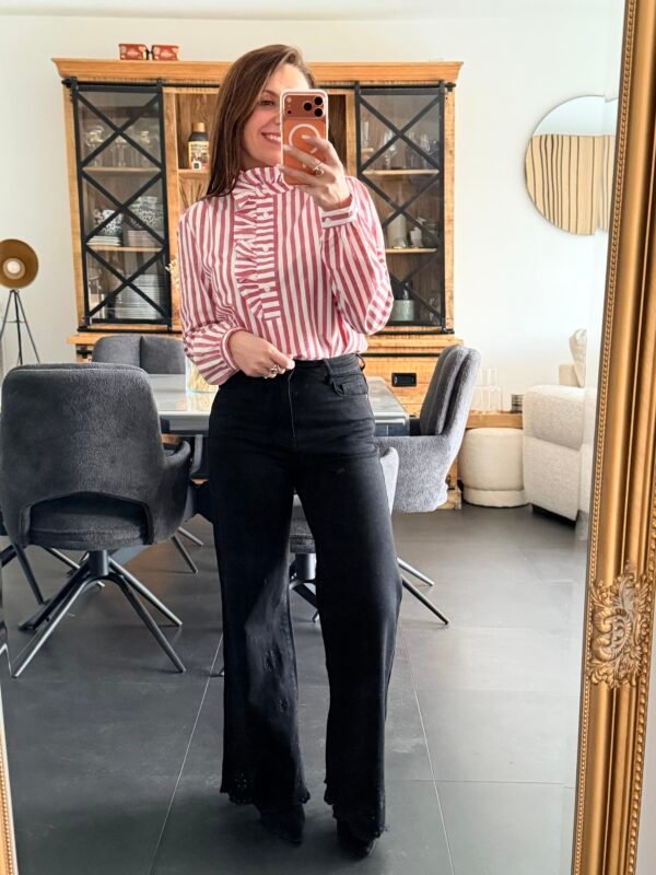 img_2541 Blouse rayée rouge à col victorien - Modèle Ollysse