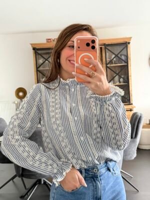 Chemise rayée marine avec broderie - Modèle Livia