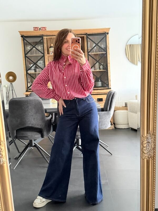 img_2666 Chemise rayée rouge à col montant - Modèle Agatha