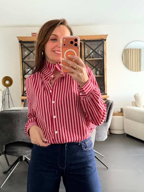 img_2667 Chemise rayée rouge à col montant - Modèle Agatha