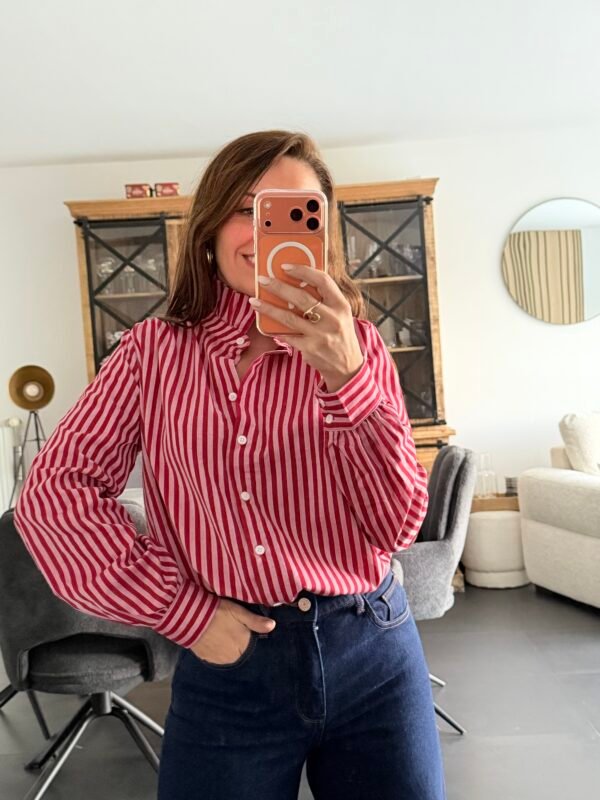 img_2668 Chemise rayée rouge à col montant - Modèle Agatha
