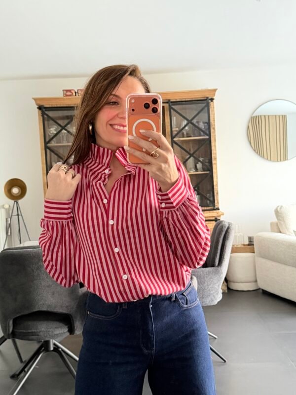 img_2669 Chemise rayée rouge à col montant - Modèle Agatha