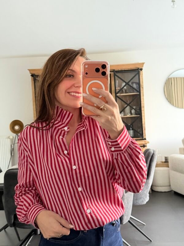 img_2670 Chemise rayée rouge à col montant - Modèle Agatha