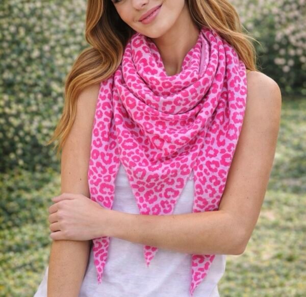Foulard gaze de coton léopard fushia - Modèle Magdalena