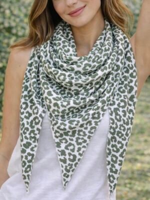 Foulard gaze de coton léopard kaki - Modèle Magdalena