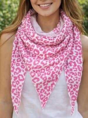 Foulard gaze de coton léopard rose blanc - Modèle Magdalena
