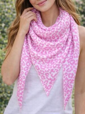 Foulard gaze de coton léopard rose - Modèle Magdalena