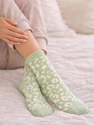 Chaussettes à Paillettes Léopard vert clair