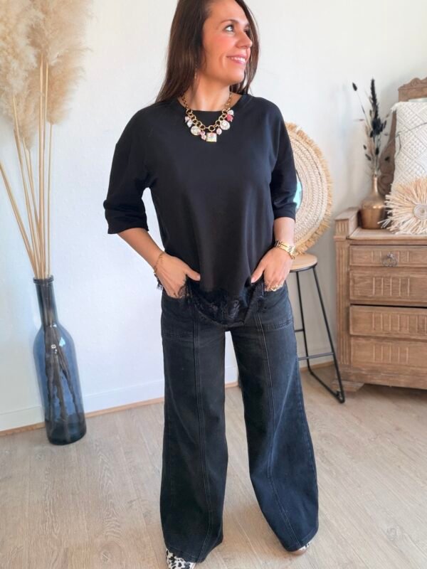 T shirt noir bas dentelle - Modèle Romance