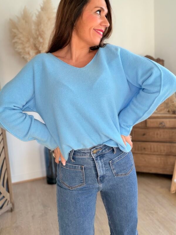 img_4337 Pull maille fine bleu ciel - Modèle Laura