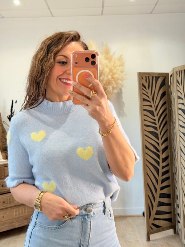 Pull bleu ciel à cœurs   - Modèle Bake