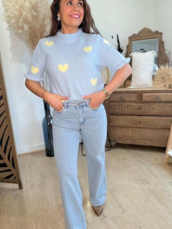 Pull bleu ciel à cœurs   - Modèle Bake