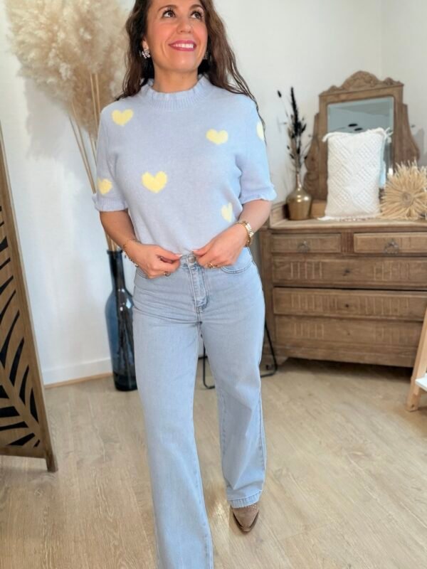 Pull bleu ciel à cœurs   - Modèle Bake
