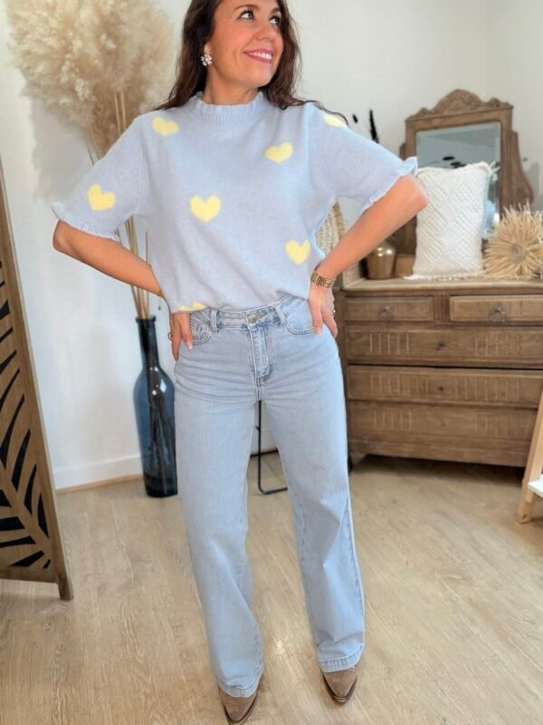 Pull bleu ciel à cœurs   - Modèle Bake