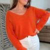 Pull maille fine orange   - Modèle Laura
