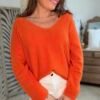 Pull maille fine orange   - Modèle Laura