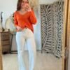 Pull maille fine orange   - Modèle Laura