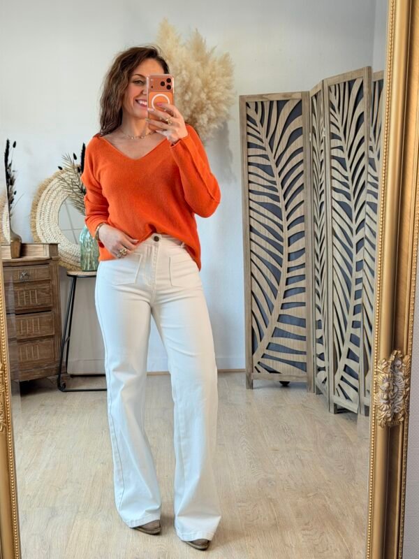 Pull maille fine orange   - Modèle Laura